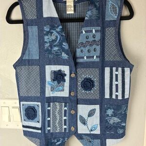 Napa Valley90’S Patchwork Denim Vest with Floral Accents